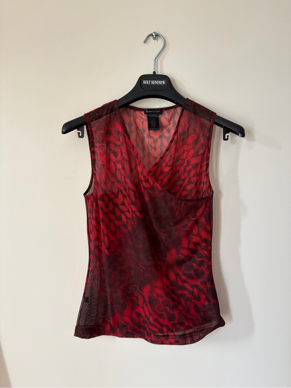 BCBG MaxAzria-Express Red Patterned Sleeveless Mesh Top